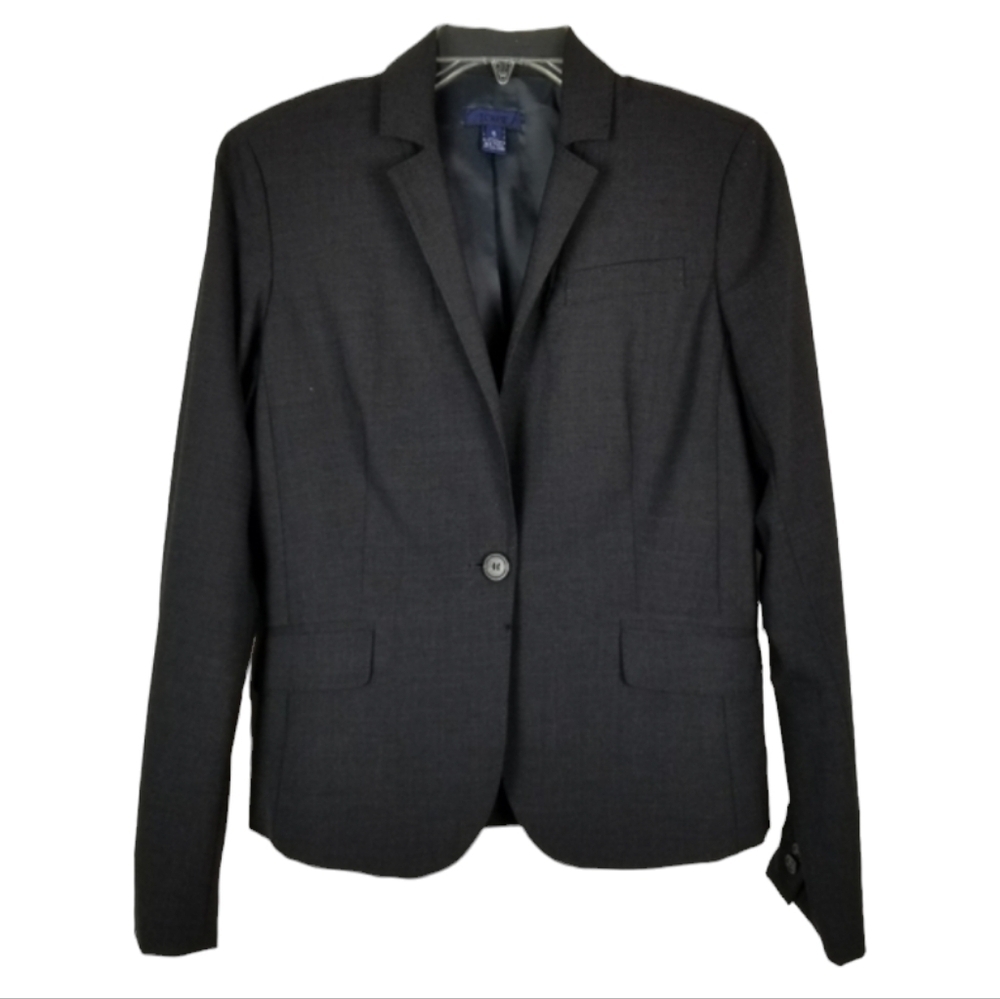 J Crew Womens One Button Wool Blazer Size 6 Dark Gray Stretch Boardroom Siren